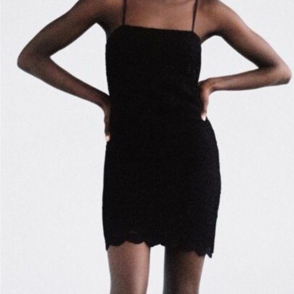 Zara Dresses & Skirts - Zara Black Lace Spaghetti Strap Mini Dress Size S | Classic Elegant Little Black
